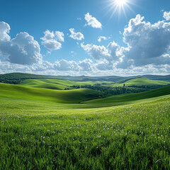 Obraz premium green field and blue sky