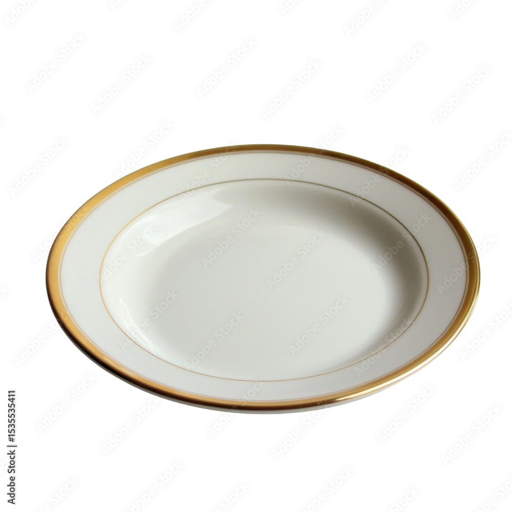 Poster elegant white plate with gold rim, perfect for dining and serving. ideal for formal occasions or eve