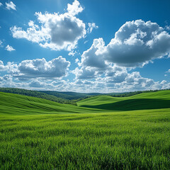 Obraz premium green field and blue sky
