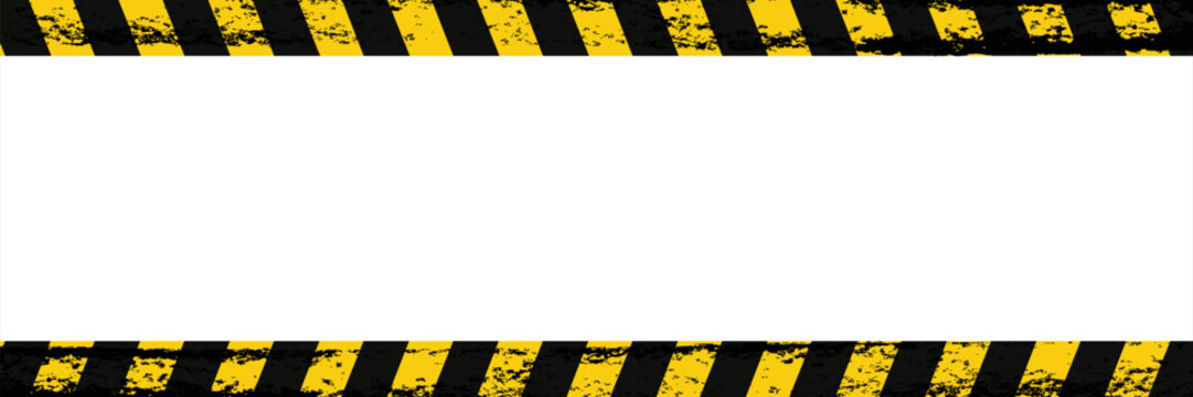 Warning tape with yellow and black diagonal stripes. Warn stop seamless line. Yellow and black caution tape border vector eps 10.