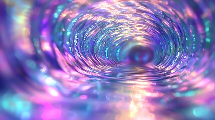 Colorful Abstract Tunnel with Swirling Light Patterns and Reflections in Vivid Shades of Purple and Blue