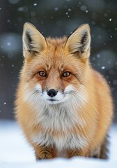 Fototapeta premium Red fox portrait in snowy environment with blurred background.