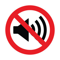 Prohibition sign No sound and speaker icon. Indicating no sound or noise allowed, ideal for quiet zones or areas requiring silence. Vector illustration.