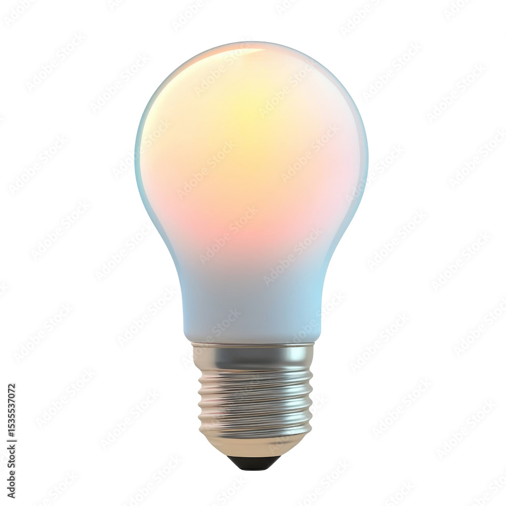 Poster glowing light bulb with soft gradient of colors, symbolizing innovation and creativity. This captures essence of illumination and modern design