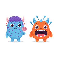 Funny cartoon monster illustration, cute Halloween devil character