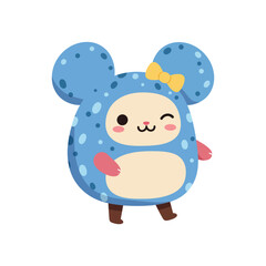 Funny cartoon illustration of a cute baby monster like a mouse