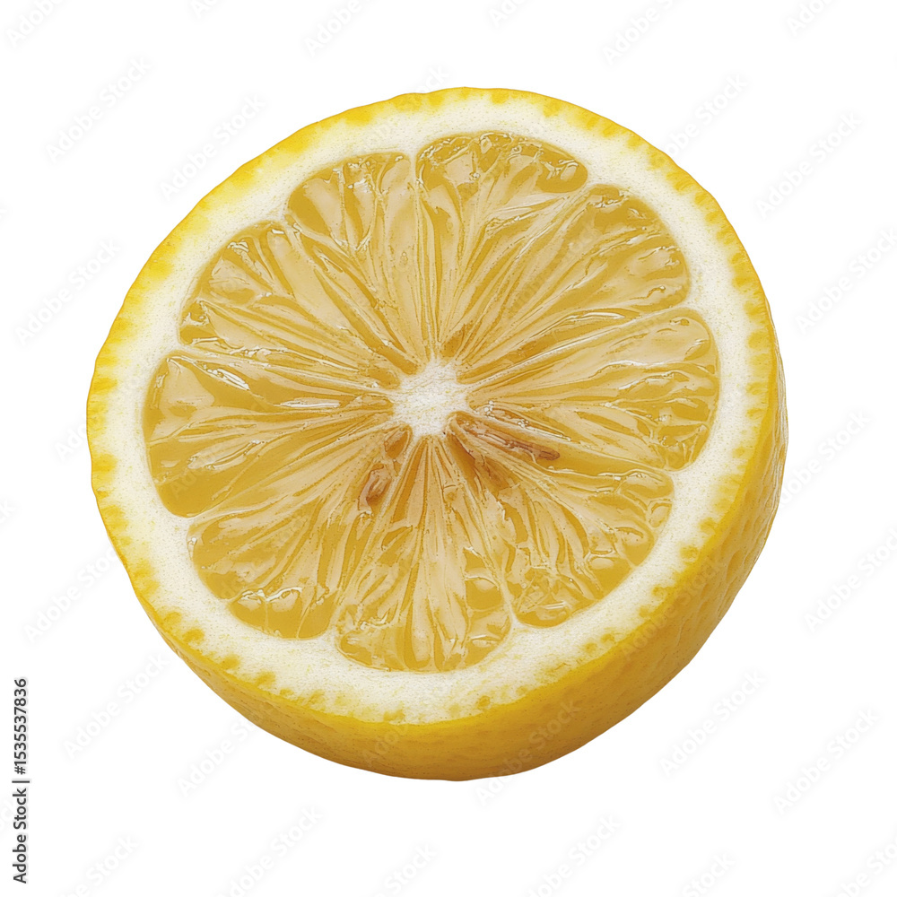 Poster fresh lemon slice with vibrant yellow color and textured surface, perfect for culinary use or decora