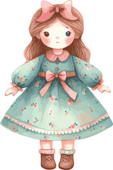 Vector watercolor painted illustration of a doll