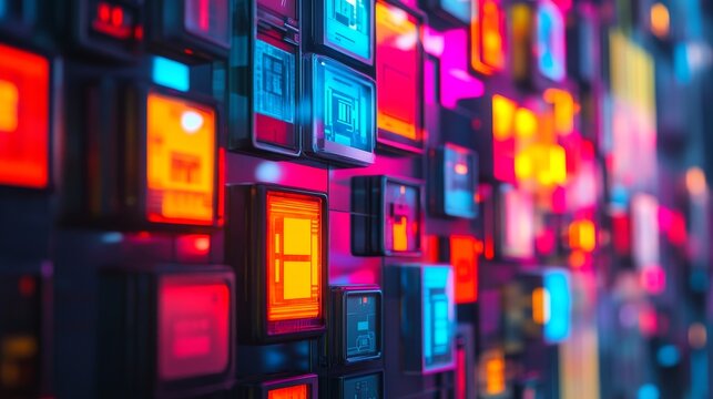 A vibrant array of colorful buttons create an engaging visual experience. Each button embodies a unique essence in this digital world. Explore creativity and innovation. Generative AI