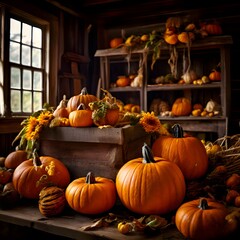 Autumn's Bounty: A Rustic Pumpkin Harvest Scene.