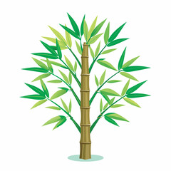 Green Bamboo Plant Vector &ndash; Cartoon Style Bamboo Tree Illustration with Leaves on White Background
