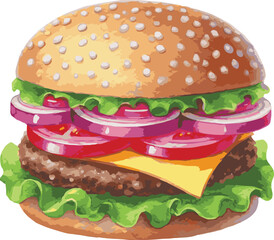 Vector watercolor painted illustration of a hamburger