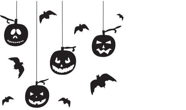 Pumpkin bat black color object icon set collection happy halloween day 31st october month pumpkin bat dark color black happy halloween character cartoon costume ghost banner copy space spooky fear art