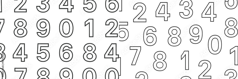 Poster Numbers arranged in various patterns on a white background for creative design and educational purposes