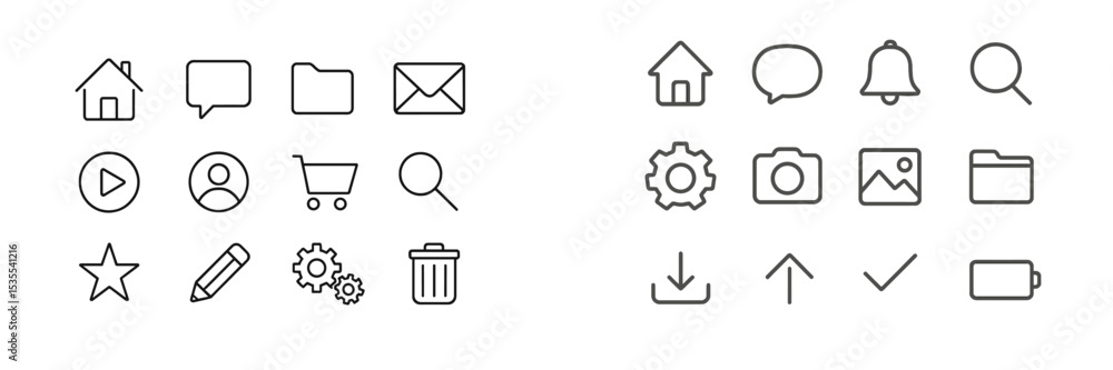 Aufkleber Collection of minimalistic line icons representing common digital activities and tools for user interface design