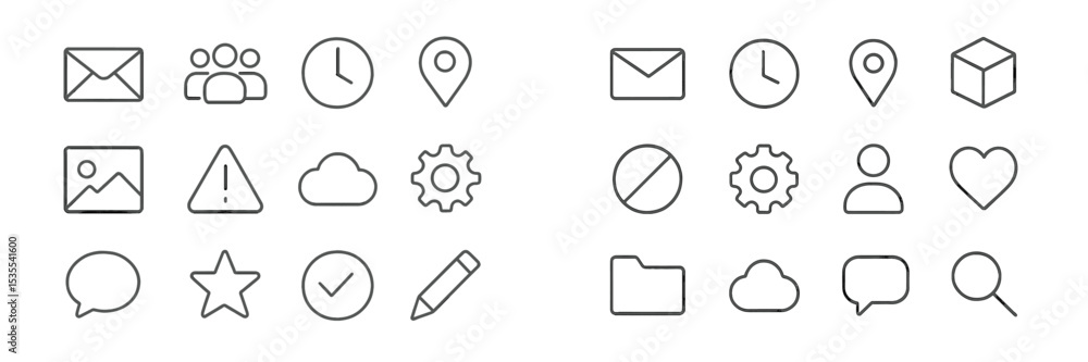 Aufkleber Collection of simple outline icons representing various communication and organizational concepts for digital use