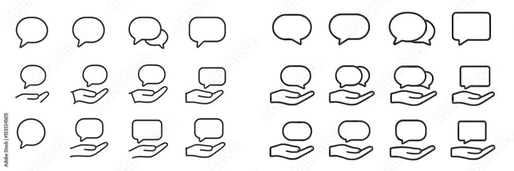 Aufkleber collection of hand-drawn speech bubbles and hands in various sizes and styles showcasing communicati