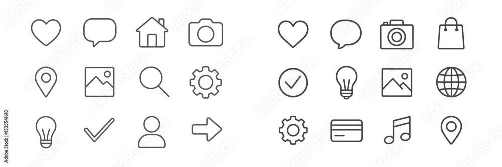 Poster Collection of simple line icons representing various digital actions and emotions for user interfaces or graphic designs