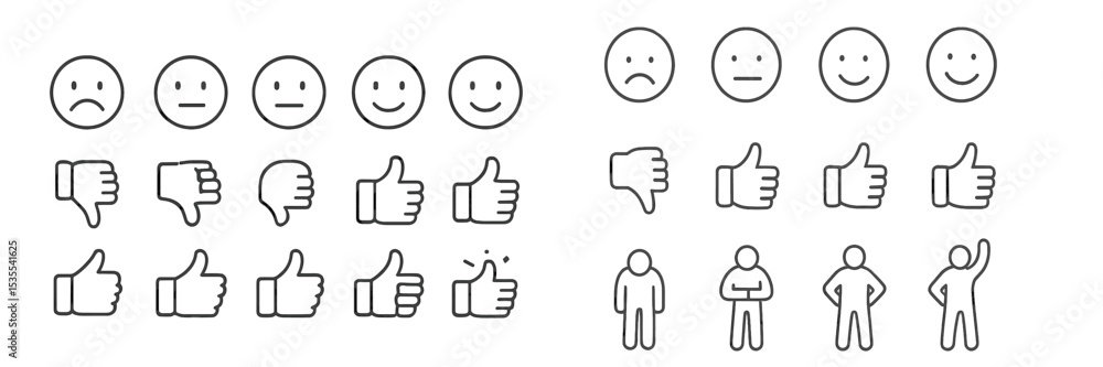 Poster Different expressions and gestures illustrating emotions and reactions in a simple, minimalist style using icons and symbols