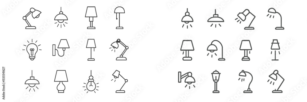 Poster collection of various lamp designs showcasing different styles and functions for interior and exteri