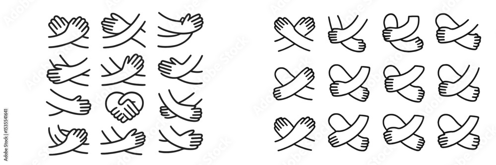 Aufkleber Creative hand illustrations showcasing diverse gestures of connection and affection in a minimalistic style on a white background