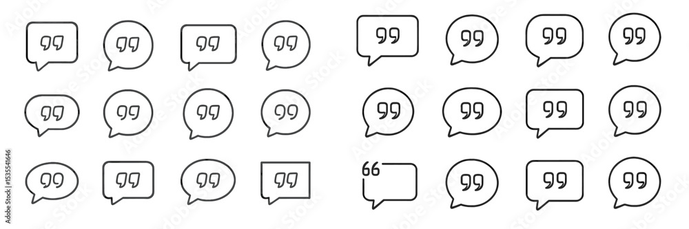 Poster Collection of speech bubbles and quotation marks designed in various shapes for creative projects and graphic designs