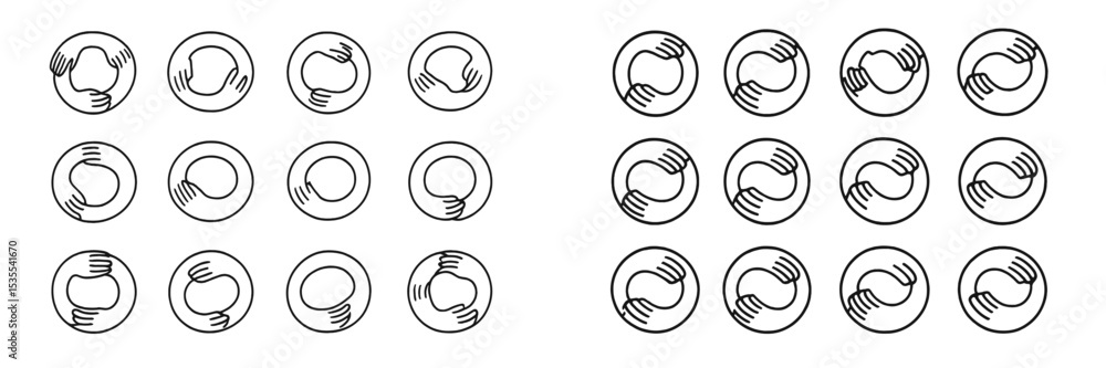 Aufkleber Patterns of abstract hand symbols arranged in a grid formation showcasing connection and unity