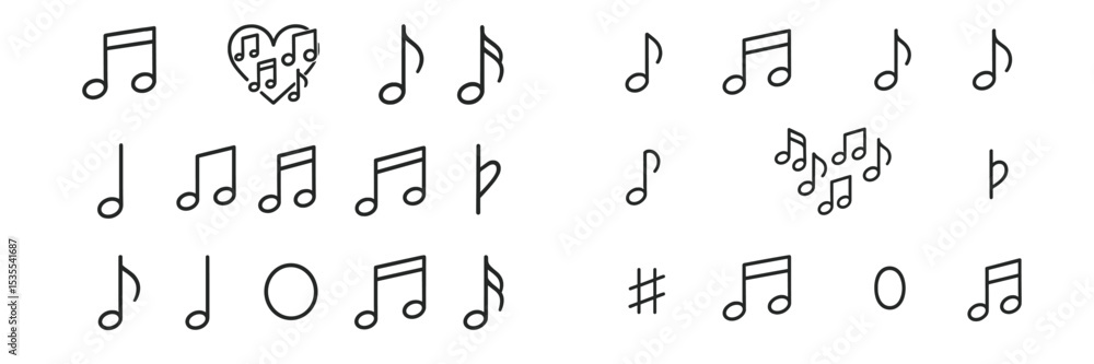 Poster symbols of musical notes and heart representing creativity in music and sound design