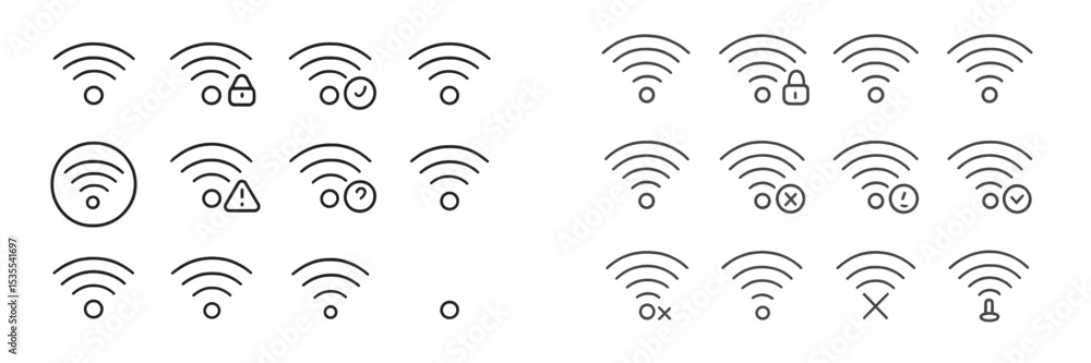 Aufkleber collection of wireless signal icons representing various statuses and alerts in a minimalistic style