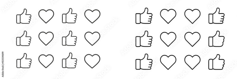 Aufkleber Thumbs up and heart symbols displayed in a grid pattern on a plain background