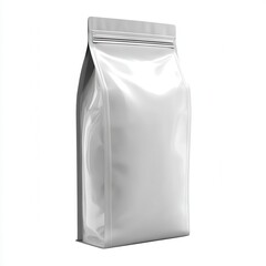 Blank flexible pouch bag featuring zipper, standing upright on white surface, ready for packaging design presentation, highlighting food storage solution
