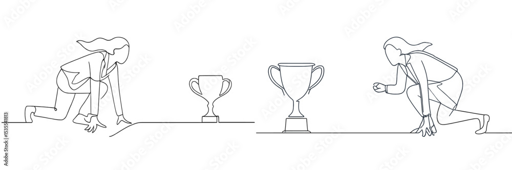 Aufkleber motivated athlete prepares to sprint towards a trophy in a competitive event setting