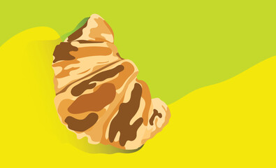 Delicious freshly baked croissant lying on pink background