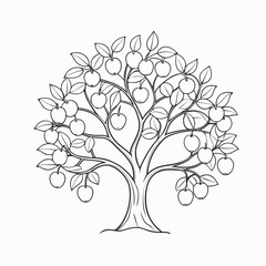 Outline Fruit Tree Vector &ndash; Minimalist Hand Drawn Apple Tree for Nature, Garden, and Organic Themes
