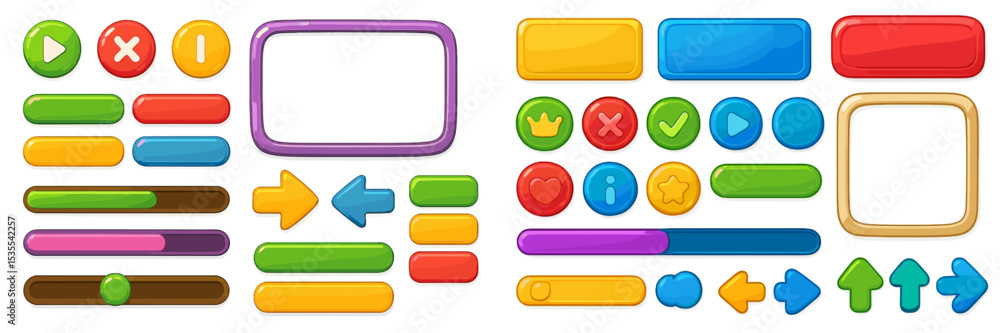 Aufkleber Colorful UI buttons and icons designed for a playful user interface in a digital application or game