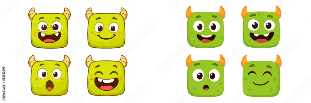 Poster Colorful cartoon characters showcasing various happy and playful expressions in a grid layout