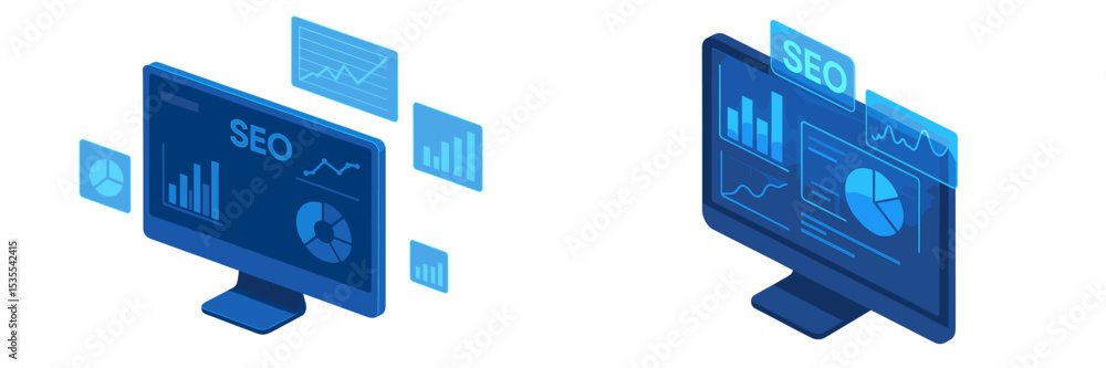 Aufkleber Modern digital screens showcasing SEO analytics and performance metrics in a professional environment