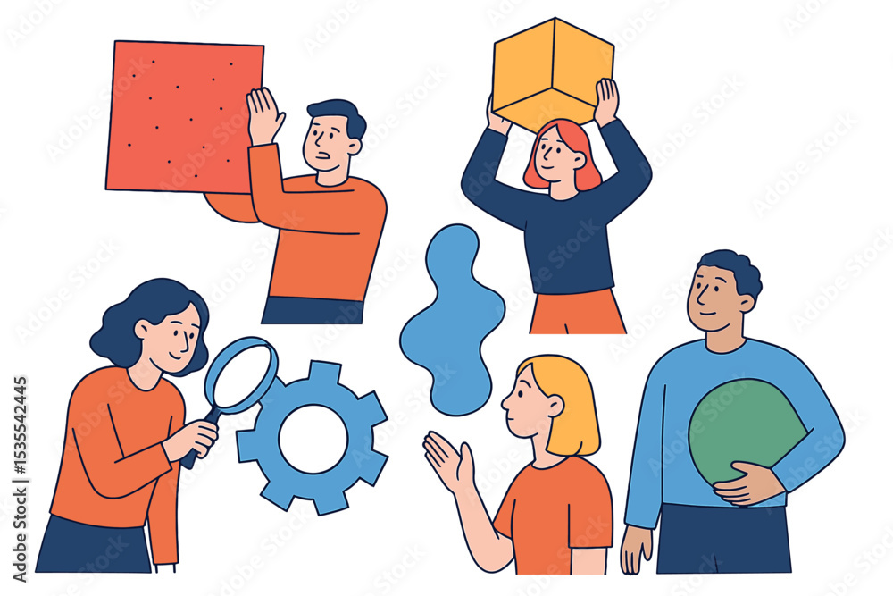 Poster group of diverse individuals engaged in creative problem-solving and collaboration in a casual envir