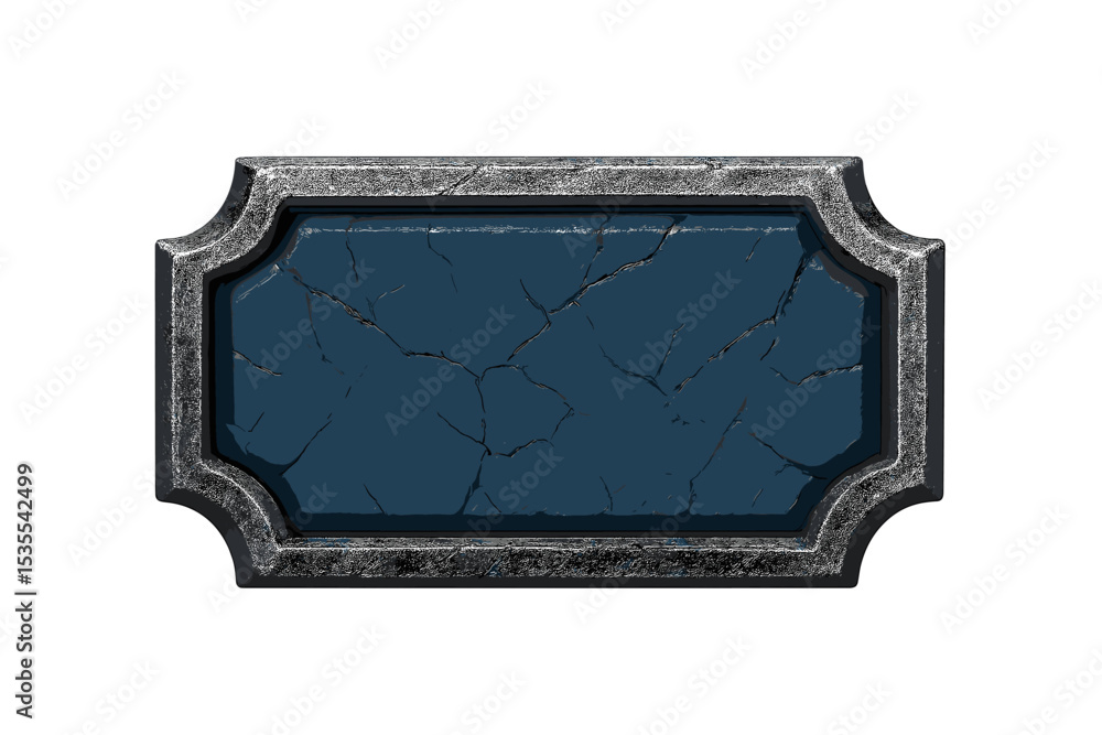 Poster decorative cracked blue plaque with metallic border in a neutral background setting for artistic dis