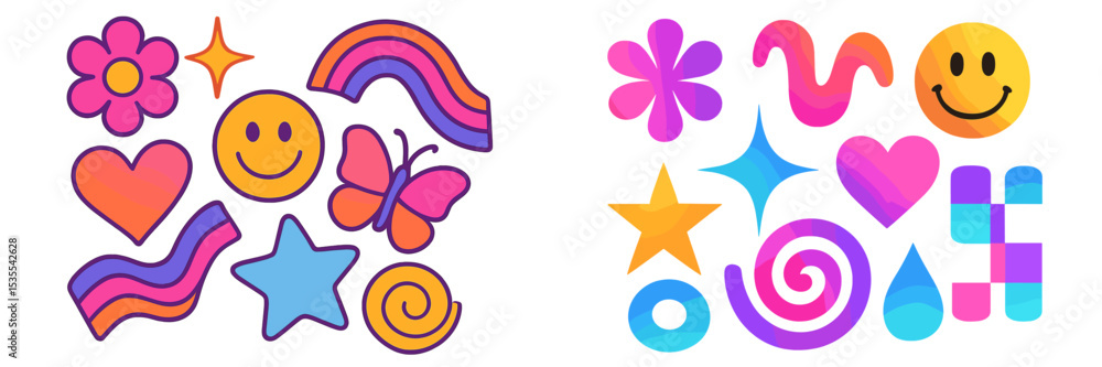 Poster colorful and playful collection of vibrant shapes and symbols perfect for creative projects and arti