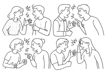 Diverse groups engaged in animated discussions showcasing conflict resolution skills in various settings