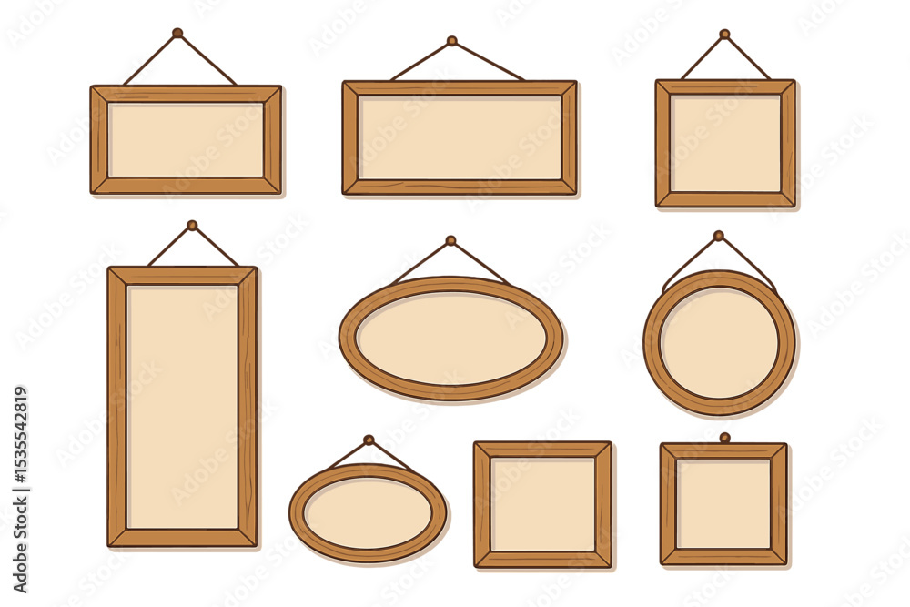 Aufkleber collection of empty wooden picture frames in various shapes and sizes suitable for decoration