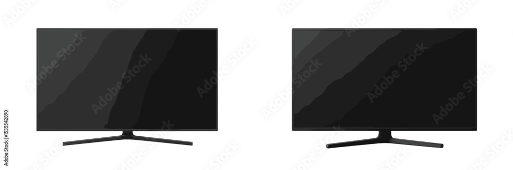 Poster display technology comparison with two black monitors positioned side by side in a minimalist settin