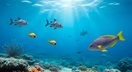 Fototapeta premium Vibrant Underwater Scene: Tropical Fish & Coral Reef