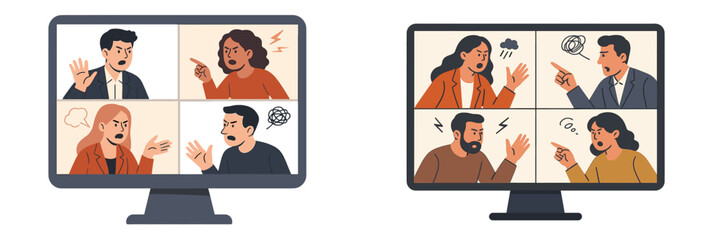 Fototapeta premium Emotional exchanges during online discussions highlight conflict resolution strategies in a modern setting