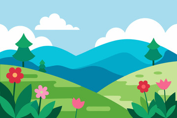 Obraz premium Illustration of Stunning Scenic View with Vibrant Flowers 