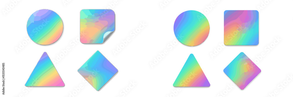 Poster rainbow holographic shapes on white background for design and creative projects