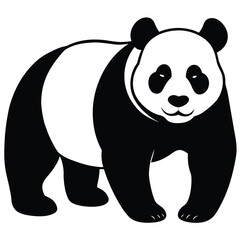 Fototapeta premium Black and white illustrated design of a cute and playful standing panda bear