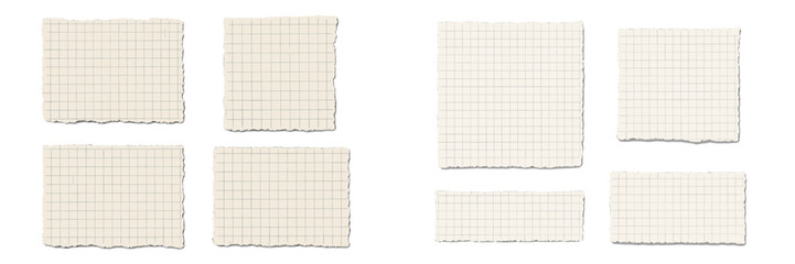 Multiple grid pattern paper sheets arranged on a white background ready for creative projects and note-taking activities