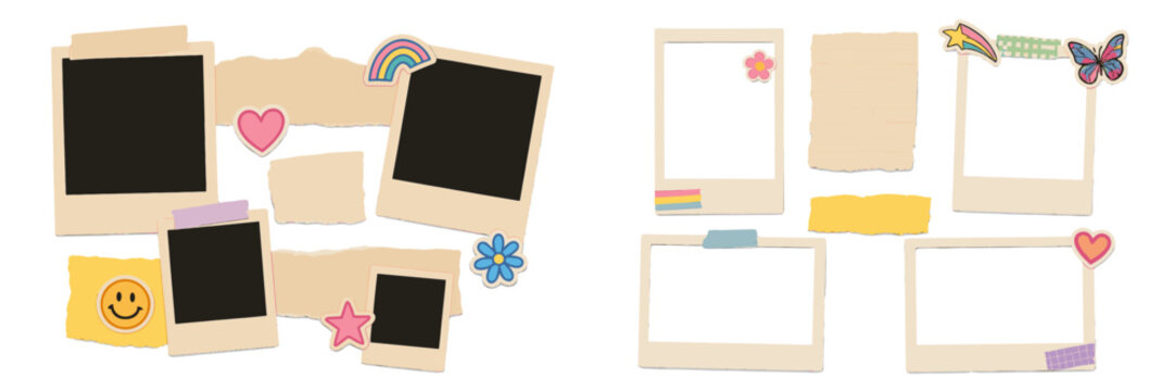 Creative template for showcasing memories with colorful decorative elements and blank photo frames